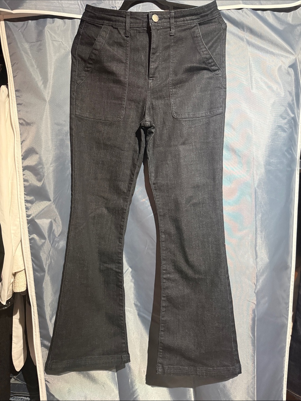 Knox Rose Black Flare Jeans with Front Patch Pockets